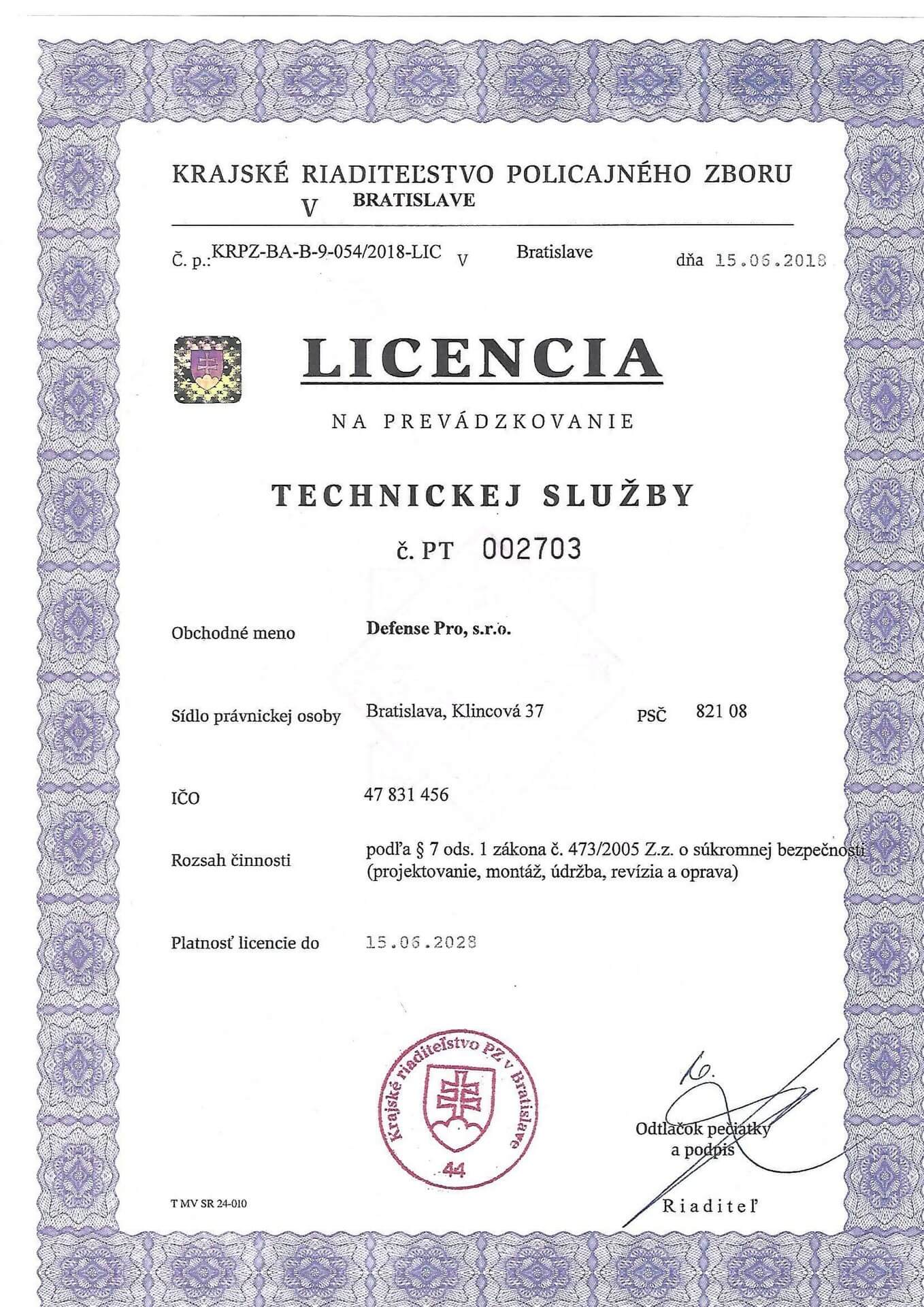 Licencia technickej služby